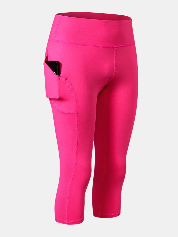 Pantalones De Cintura Alta De Yoga Deportivo Que Absorben La Humedad De Color Sólido Para Mujer