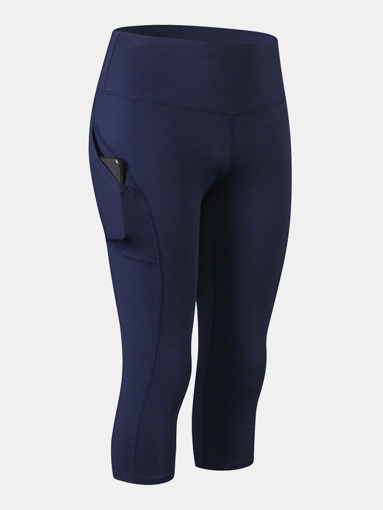 Pantalones De Cintura Alta De Yoga Deportivo Que Absorben La Humedad De Color Sólido Para Mujer