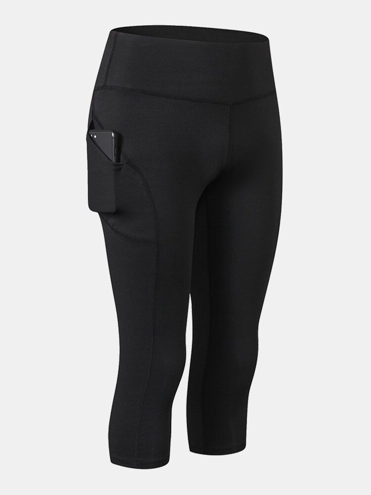 Pantalones De Cintura Alta De Yoga Deportivo Que Absorben La Humedad De Color Sólido Para Mujer