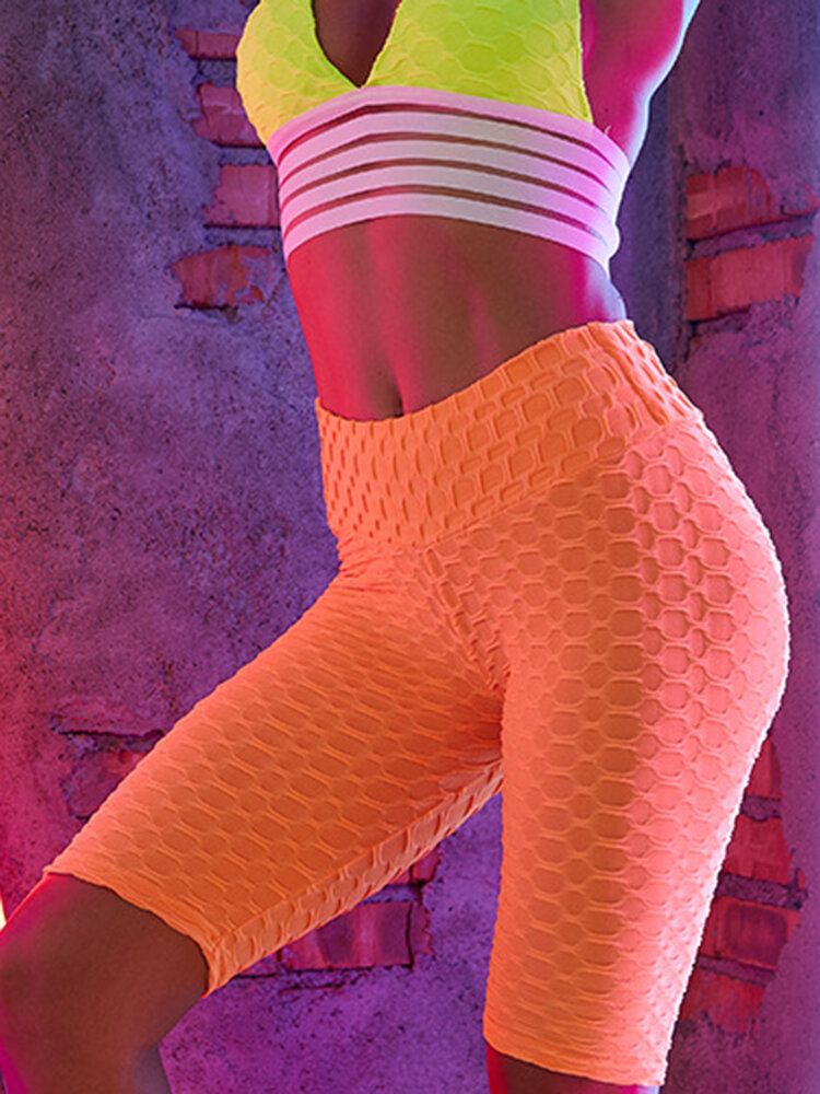 Pantalones Cortos De Cintura Alta De Yoga Deportivo Jacquard De Color Sólido Para Mujer