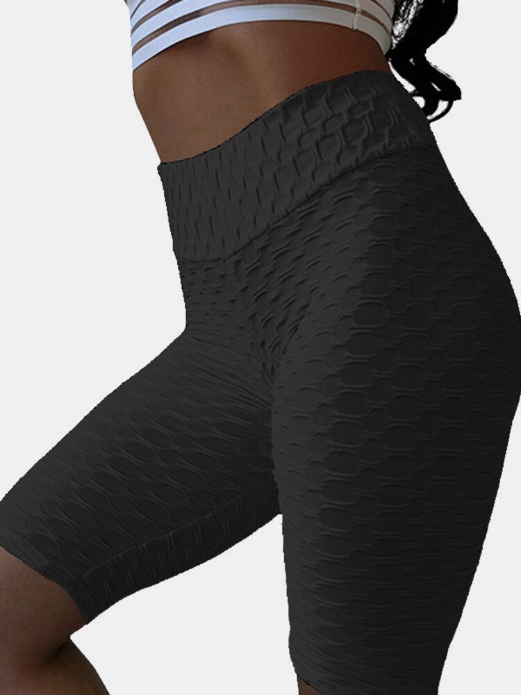 Pantalones Cortos De Cintura Alta De Yoga Deportivo Jacquard De Color Sólido Para Mujer