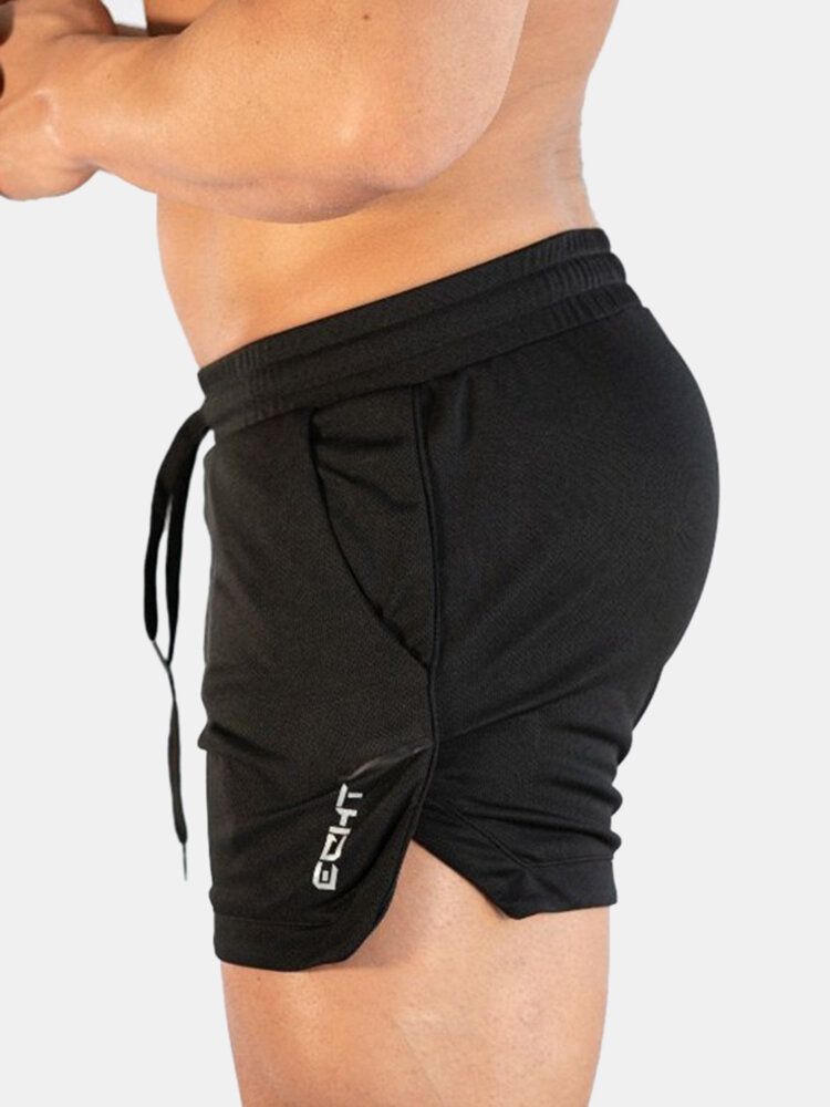 Pantalones Cortos De Cintura Con Cordón De Playa Elásticos Finos Y Sueltos Deportivos De Secado Rápido De Color Sólido Para Hombre