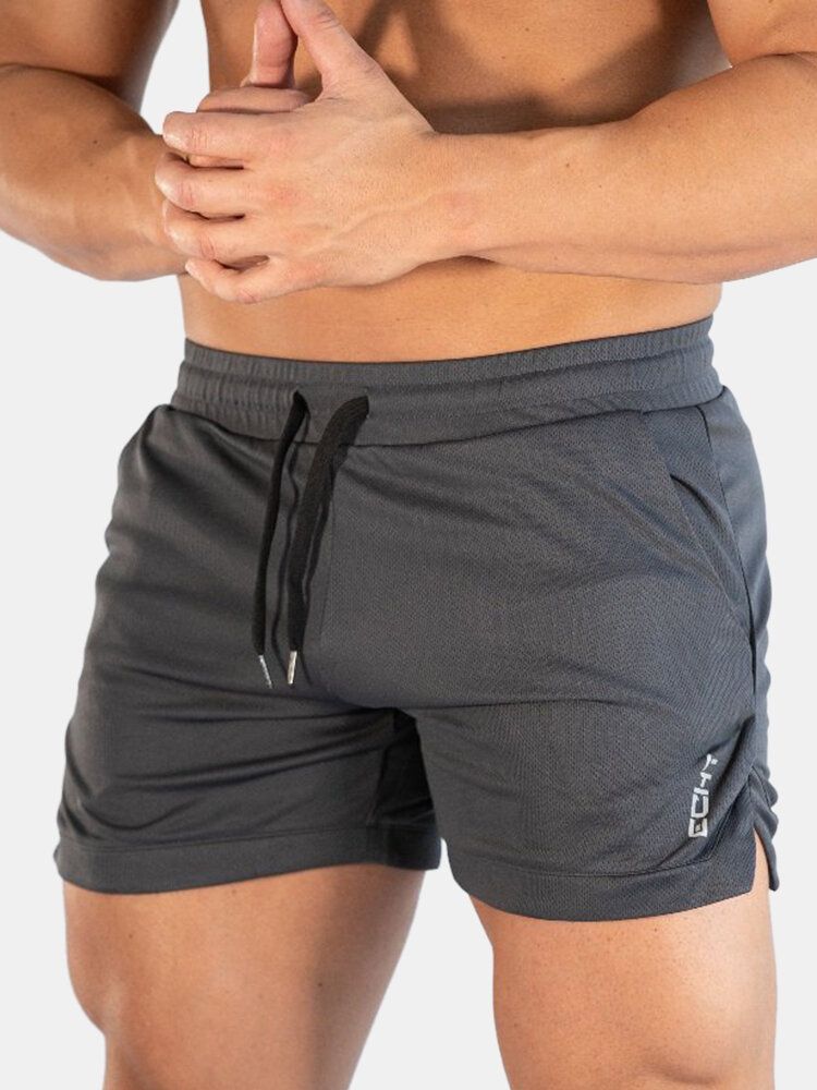 Pantalones Cortos De Cintura Con Cordón De Playa Elásticos Finos Y Sueltos Deportivos De Secado Rápido De Color Sólido Para Hombre