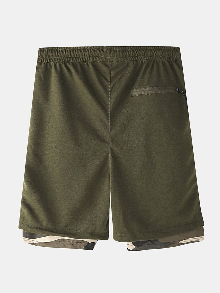 Pantalones Cortos Deportivos Casuales De Bolsillo Con Cremallera De Patchwork De Camuflaje Para Hombre