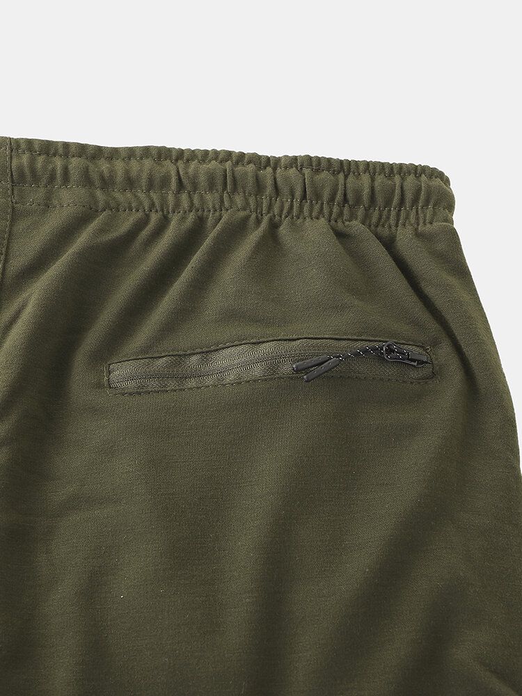 Pantalones Cortos Deportivos Casuales De Bolsillo Con Cremallera De Patchwork De Camuflaje Para Hombre