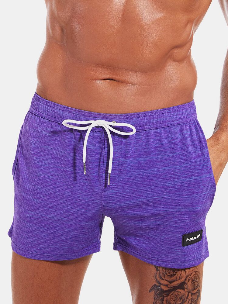 Pantalones Cortos Deportivos Con Cordón De Bolsillo De Secado Rápido De Color Sólido Para Hombre