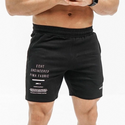 Pantalones Cortos Deportivos Con Estampado De Letras Que Absorben La Humedad De Algodón Para Hombre