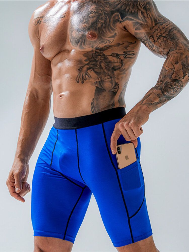 Pantalones Cortos Deportivos Finos Transpirables De Cintura Media Con Bolsillo De Secado Rápido Y Elásticos Para Hombre