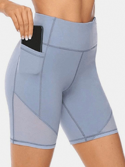 Pantalones Cortos Deportivos De Motociclista De Color Sólido De Secado Rápido Para Mujer De Talla Grande Con Bolsillo