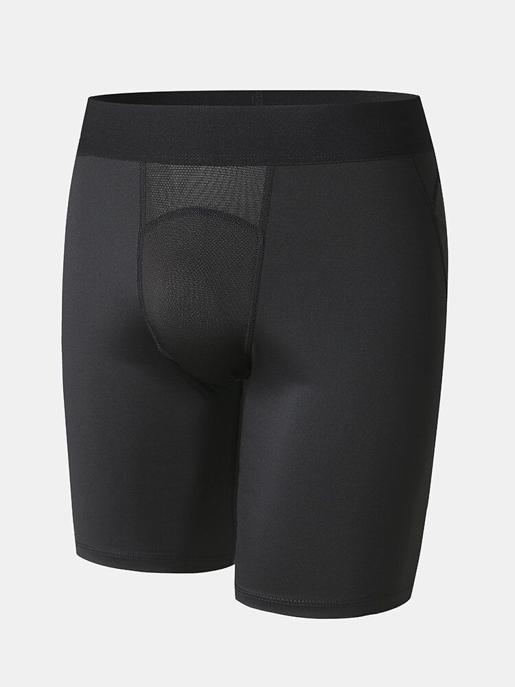 Pantalones Cortos Deportivos Para Hombre Color Sólido Elásticos Delgados De Secado Rápido Con Entrepierna Y Malla