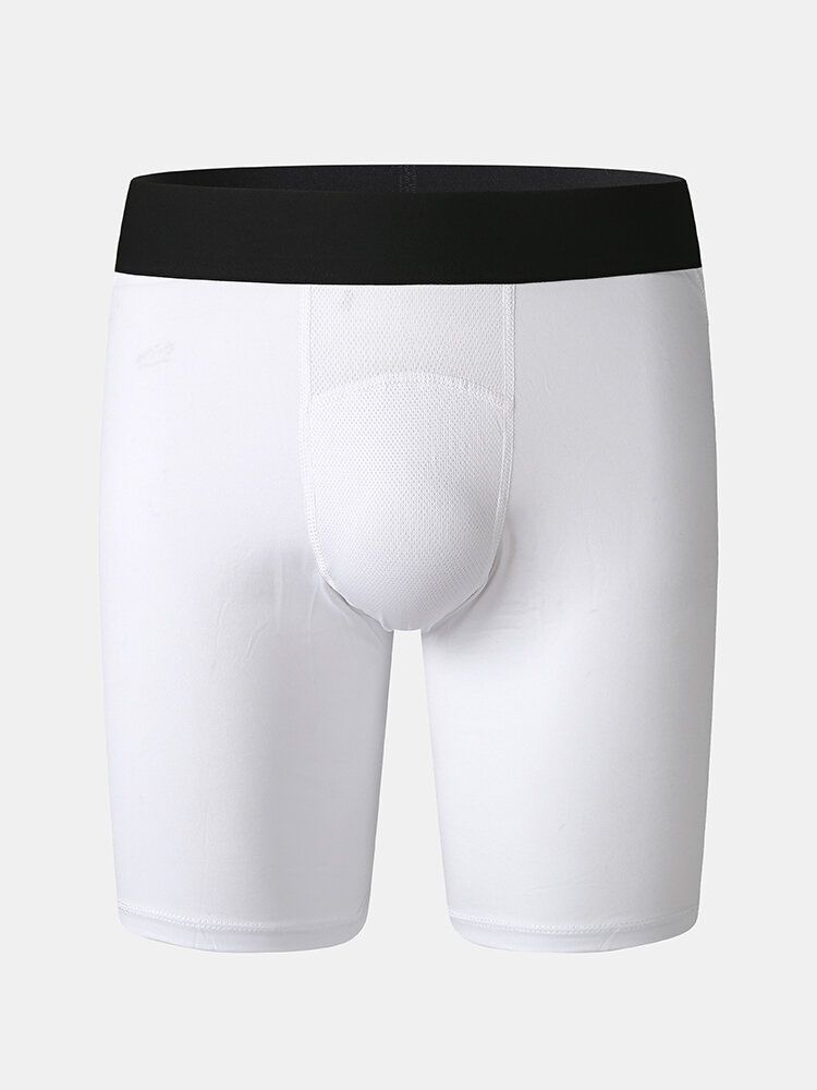 Pantalones Cortos Deportivos Para Hombre Color Sólido Elásticos Delgados De Secado Rápido Con Entrepierna Y Malla