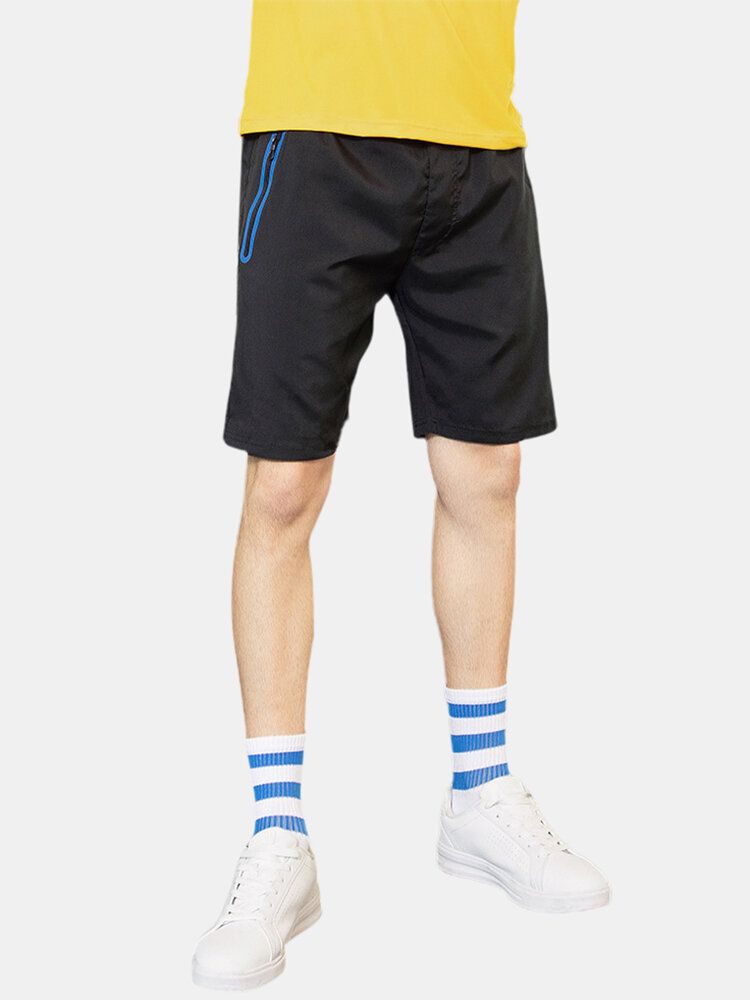 Pantalones Cortos Deportivos Transpirables De Secado Rápido Con Bolsillos Con Cremallera De Color En Contraste Para Hombre