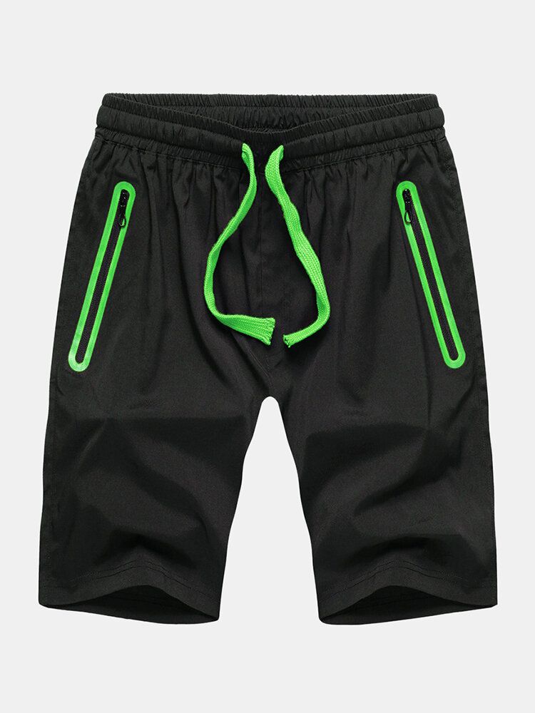 Pantalones Cortos Deportivos Transpirables De Secado Rápido Con Bolsillos Con Cremallera De Color En Contraste Para Hombre