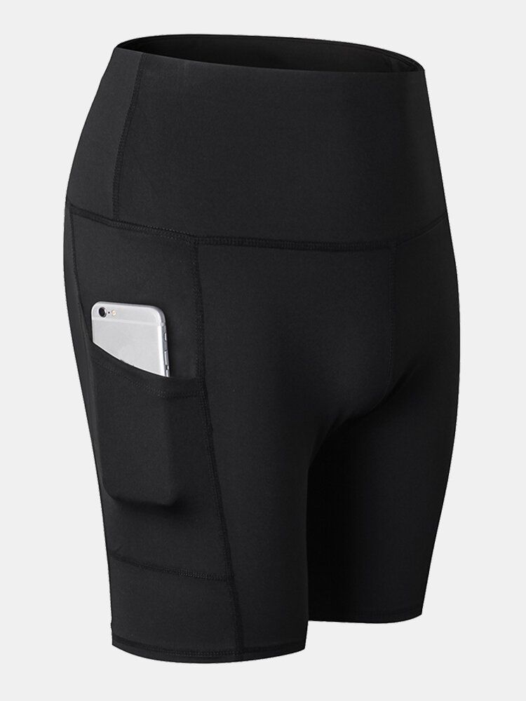 Pantalones Cortos Deportivos De Yoga De Secado Rápido De Color Sólido Para Mujer Con Bolsillo Lateral