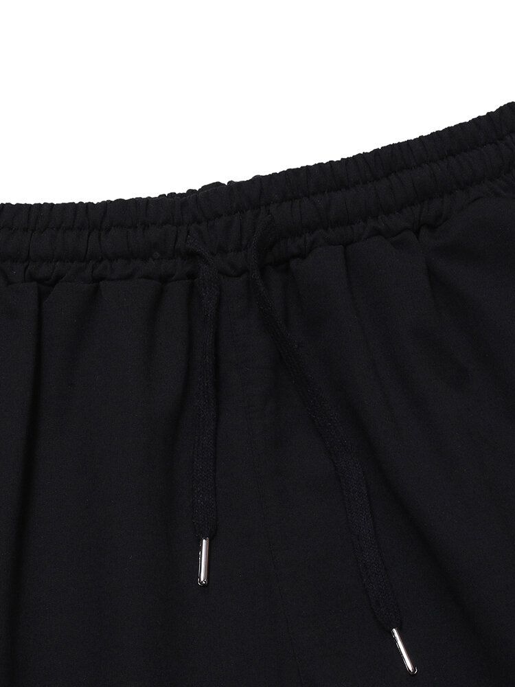 Pantalones Cortos De Entrenamiento De Fitness Negros Con Cordón De Rayas Doradas Para Hombre De Algodón Con Bolsillo