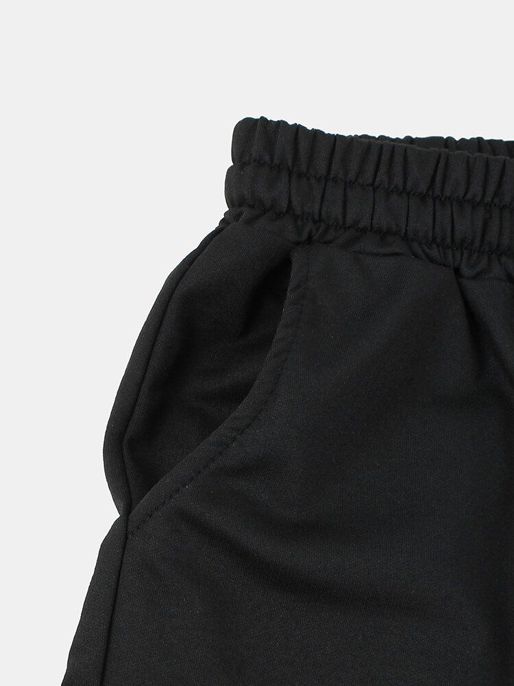 Pantalones Cortos De Entrenamiento De Fitness Negros Con Cordón De Rayas Doradas Para Hombre De Algodón Con Bolsillo