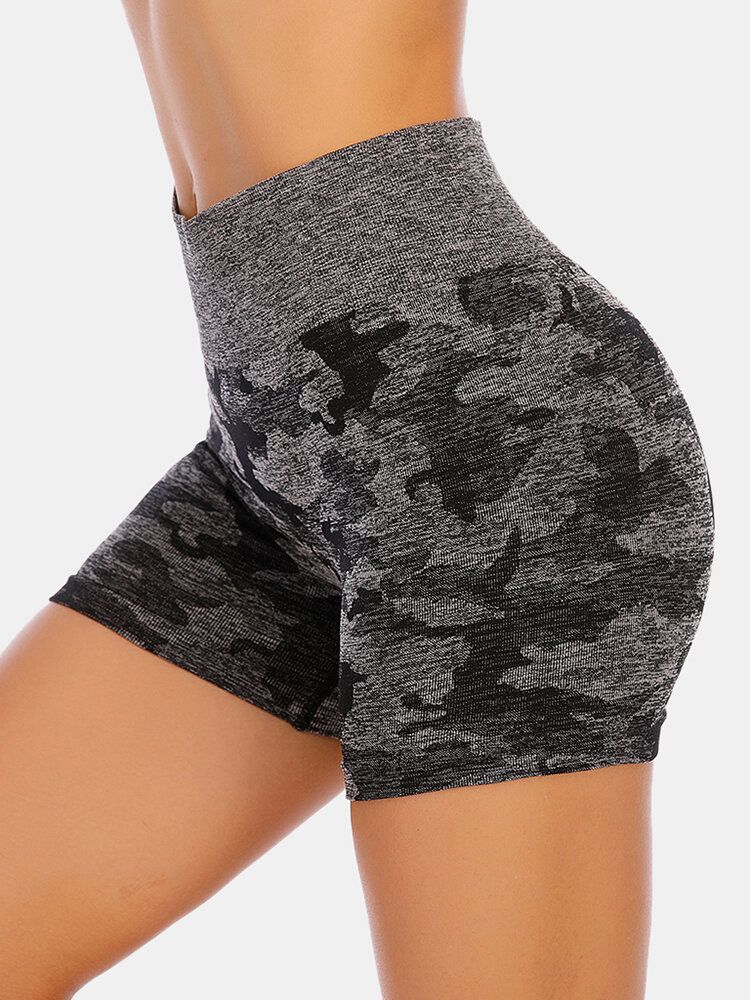 Pantalones Cortos De Motociclista Elásticos De Cintura Alta De Secado Rápido Para Mujer De Camuflaje