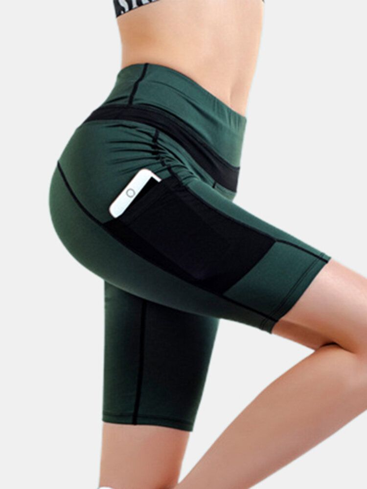 Pantalones Cortos De Motociclista De Entrenamiento De Fitness Con Bolsillo De Colores Contrastantes Para Mujer