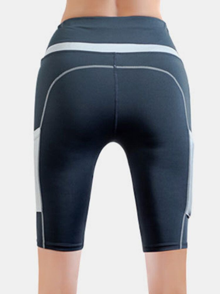 Pantalones Cortos De Motociclista De Entrenamiento De Fitness Con Bolsillo De Colores Contrastantes Para Mujer