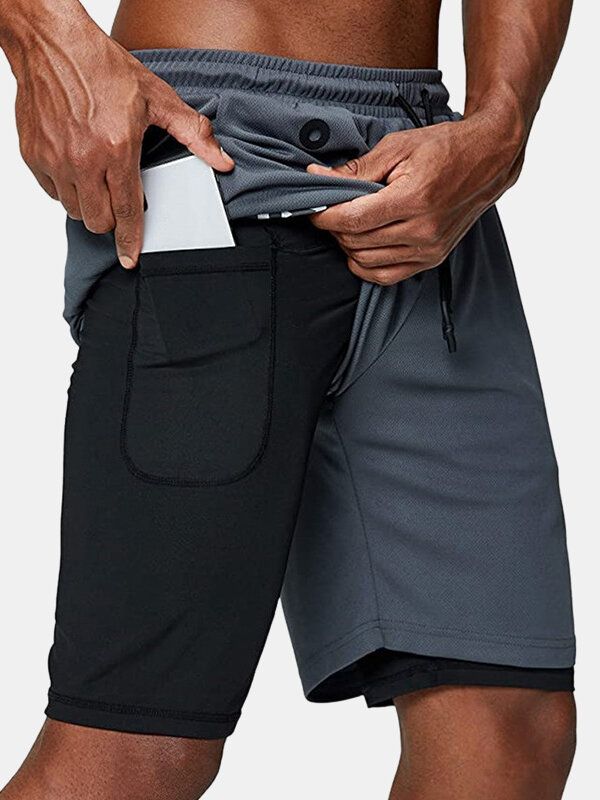 Pantalones Cortos Para Hombre Sólidos De Secado Rápido Prácticos De Alta Elasticidad Para Entrenamiento Deportivo Gimnasio Fitness