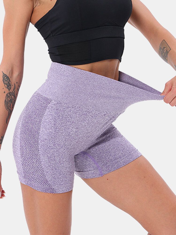 Pantalones Cortos De Yoga De Cintura Alta Sin Costuras De Color Sólido Para Mujer Deportiva