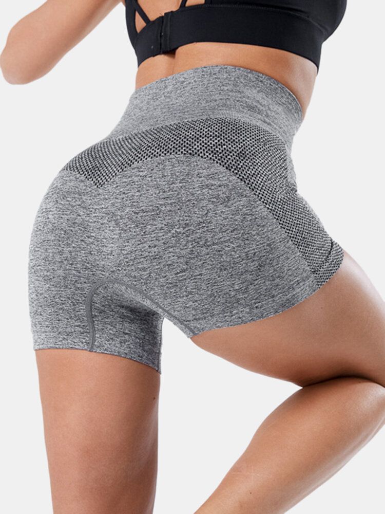 Pantalones Cortos De Yoga De Cintura Alta Sin Costuras De Color Sólido Para Mujer Deportiva