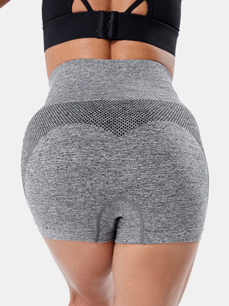 Pantalones Cortos De Yoga De Cintura Alta Sin Costuras De Color Sólido Para Mujer Deportiva