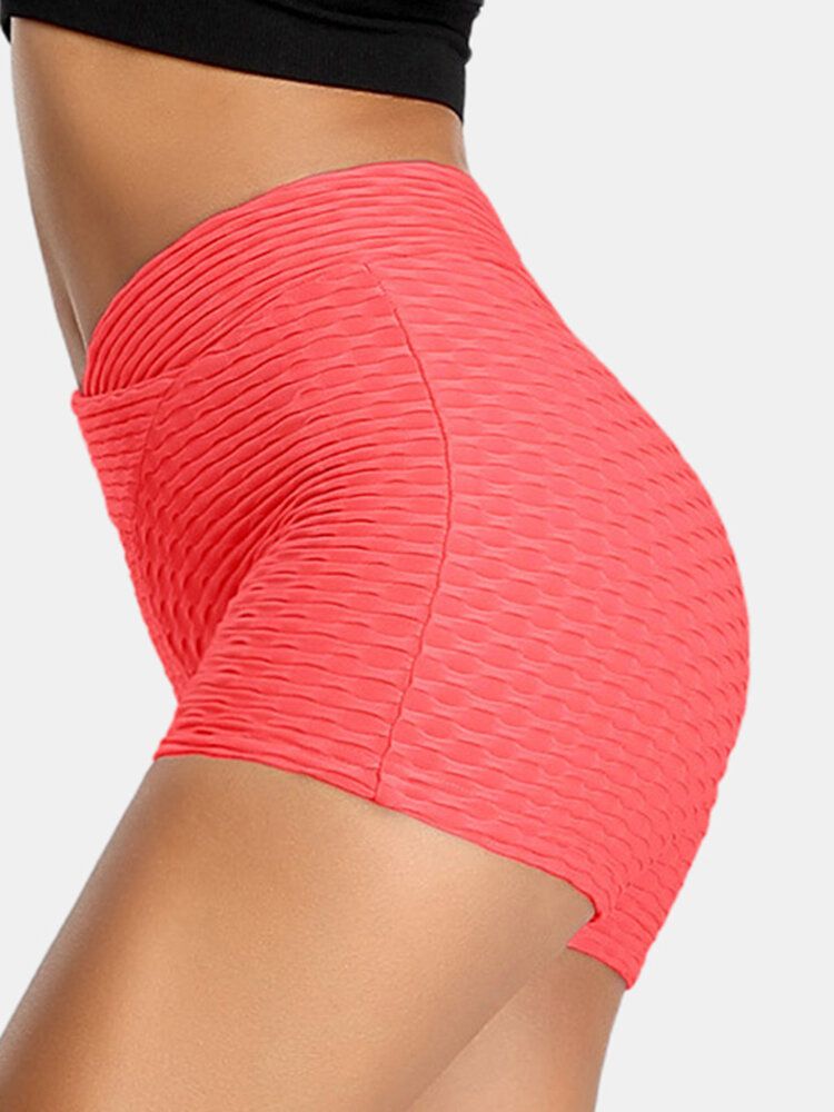 Pantalones Cortos De Yoga Deportivos Elásticos Con Cintura En V De Color Sólido Para Mujer