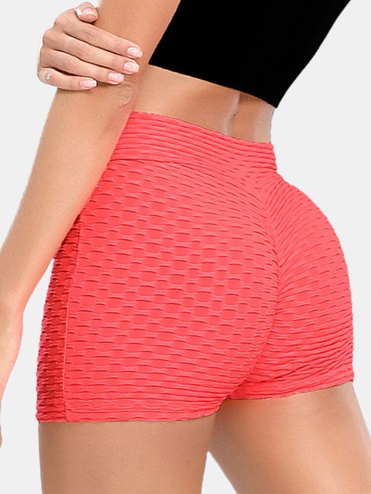 Pantalones Cortos De Yoga Deportivos Elásticos Con Cintura En V De Color Sólido Para Mujer