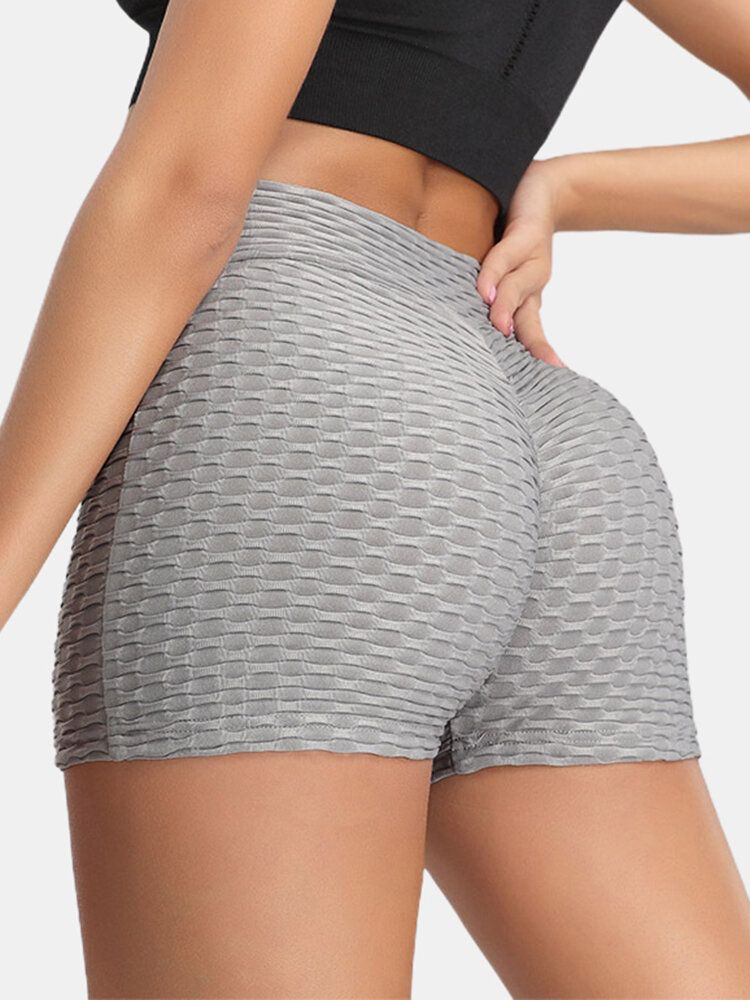 Pantalones Cortos De Yoga Deportivos Elásticos Con Cintura En V De Color Sólido Para Mujer