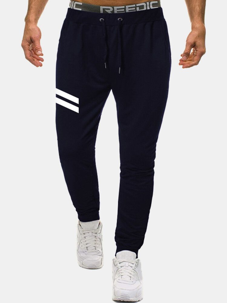 Pantalones Deportivos De Algodón A Rayas Con Cordón Y Cintura Regular Fit Jogger Para Hombre