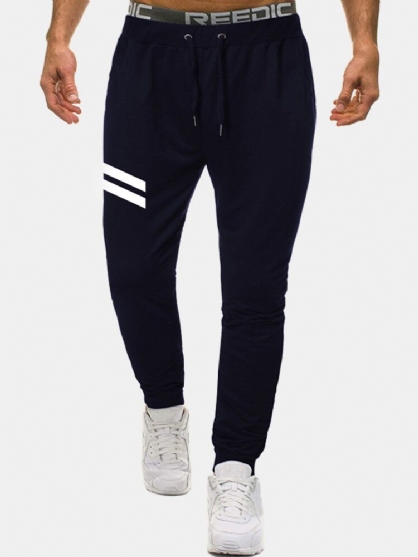 Pantalones Deportivos De Algodón A Rayas Con Cordón Y Cintura Regular Fit Jogger Para Hombre