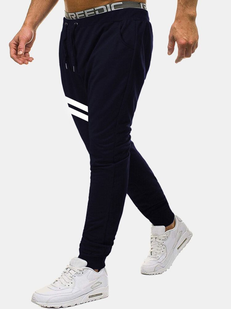 Pantalones Deportivos De Algodón A Rayas Con Cordón Y Cintura Regular Fit Jogger Para Hombre