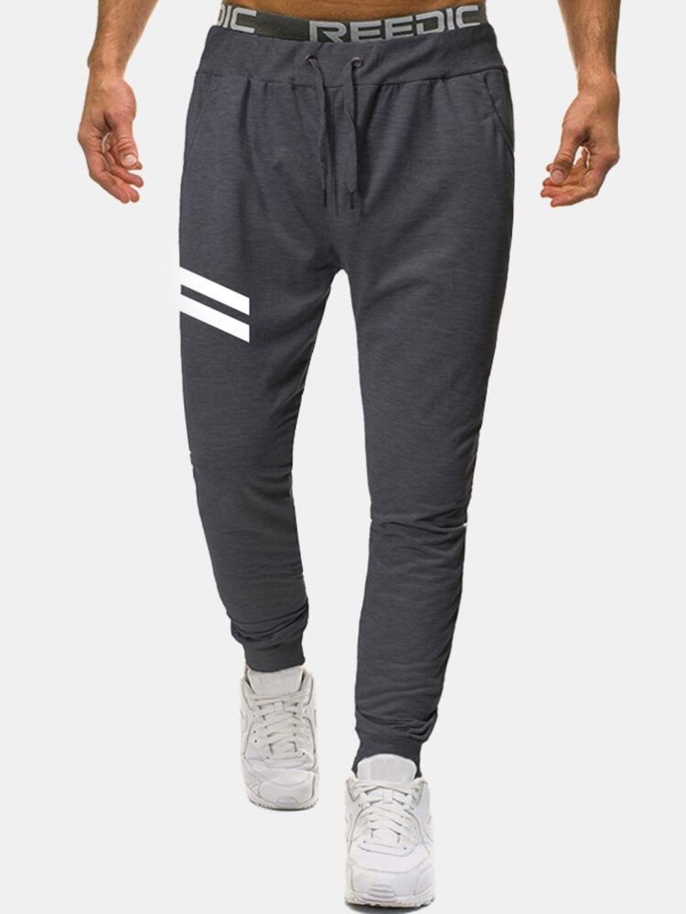 Pantalones Deportivos De Algodón A Rayas Con Cordón Y Cintura Regular Fit Jogger Para Hombre