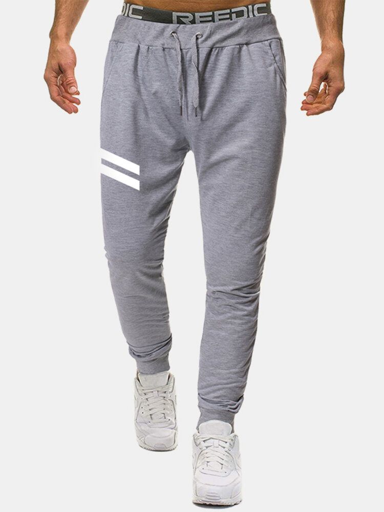 Pantalones Deportivos De Algodón A Rayas Con Cordón Y Cintura Regular Fit Jogger Para Hombre