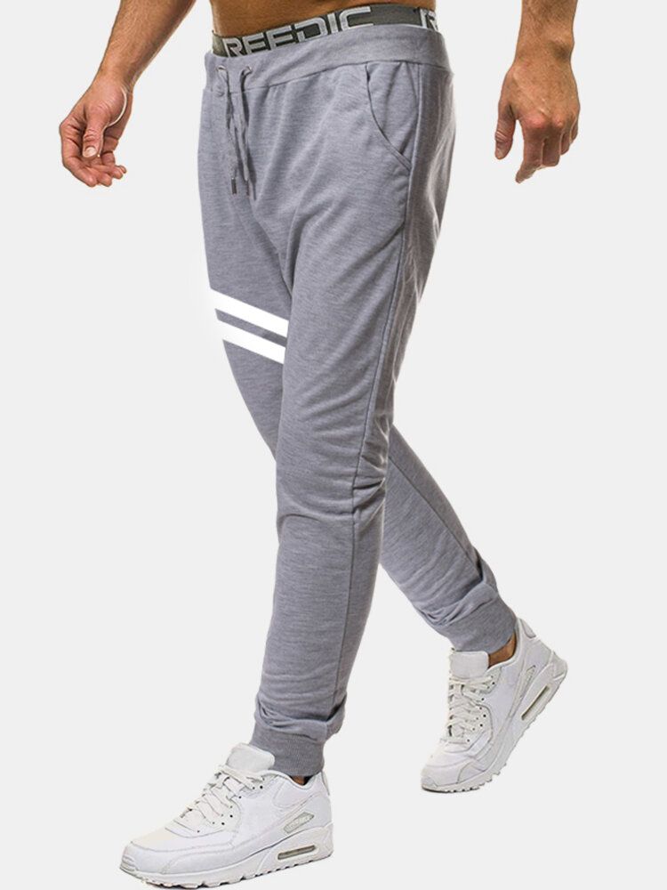 Pantalones Deportivos De Algodón A Rayas Con Cordón Y Cintura Regular Fit Jogger Para Hombre