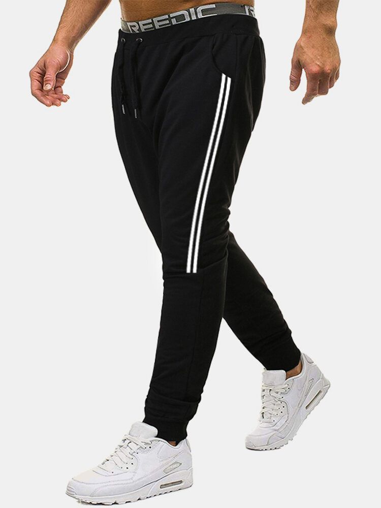 Pantalones Deportivos Casuales Deportivos De Cintura Con Cordón De Algodón A Rayas Laterales Para Hombre