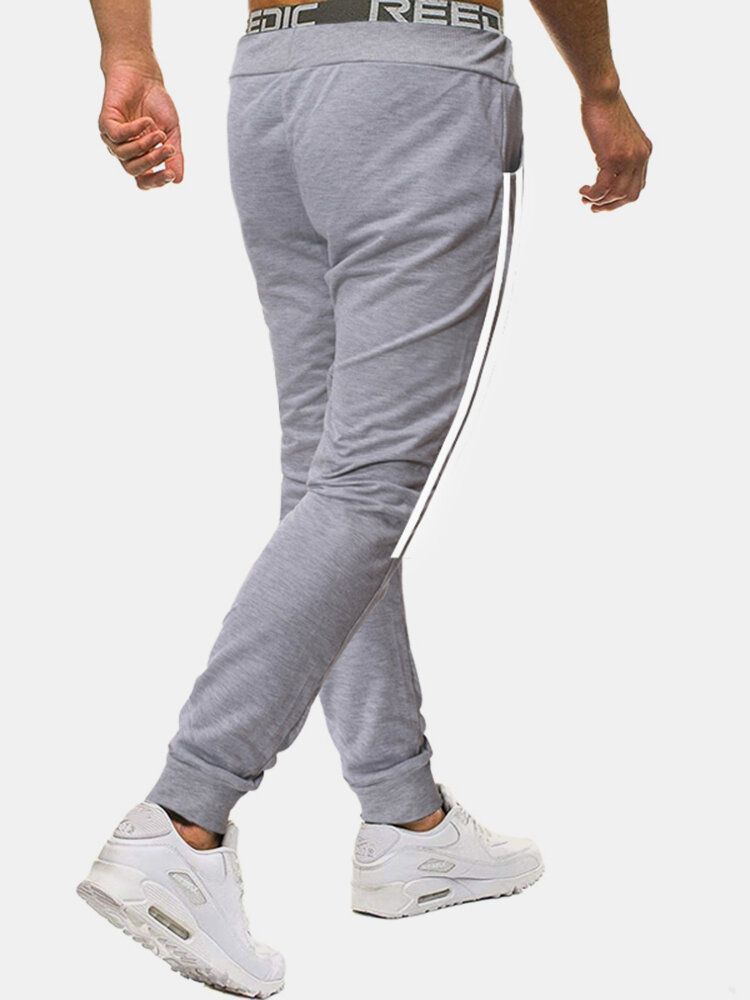 Pantalones Deportivos Casuales Deportivos De Cintura Con Cordón De Algodón A Rayas Laterales Para Hombre