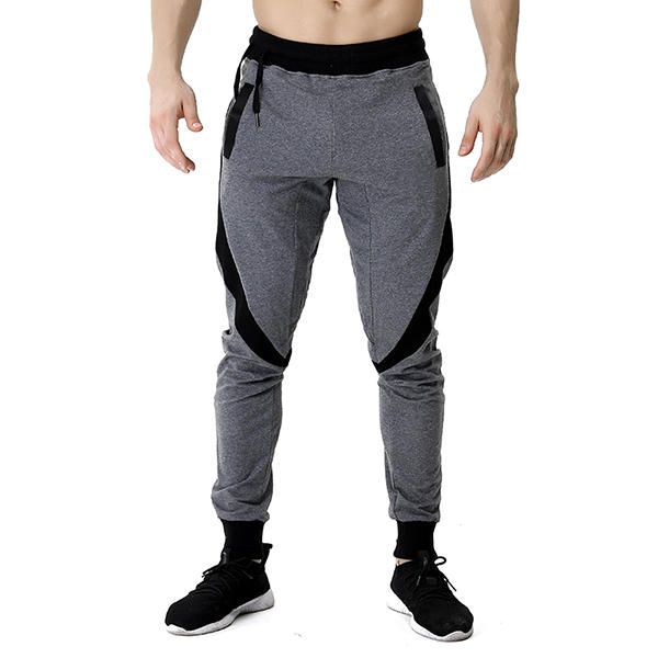 Pantalones Deportivos Casuales De Color Con Costuras Ajustados Para Hombre