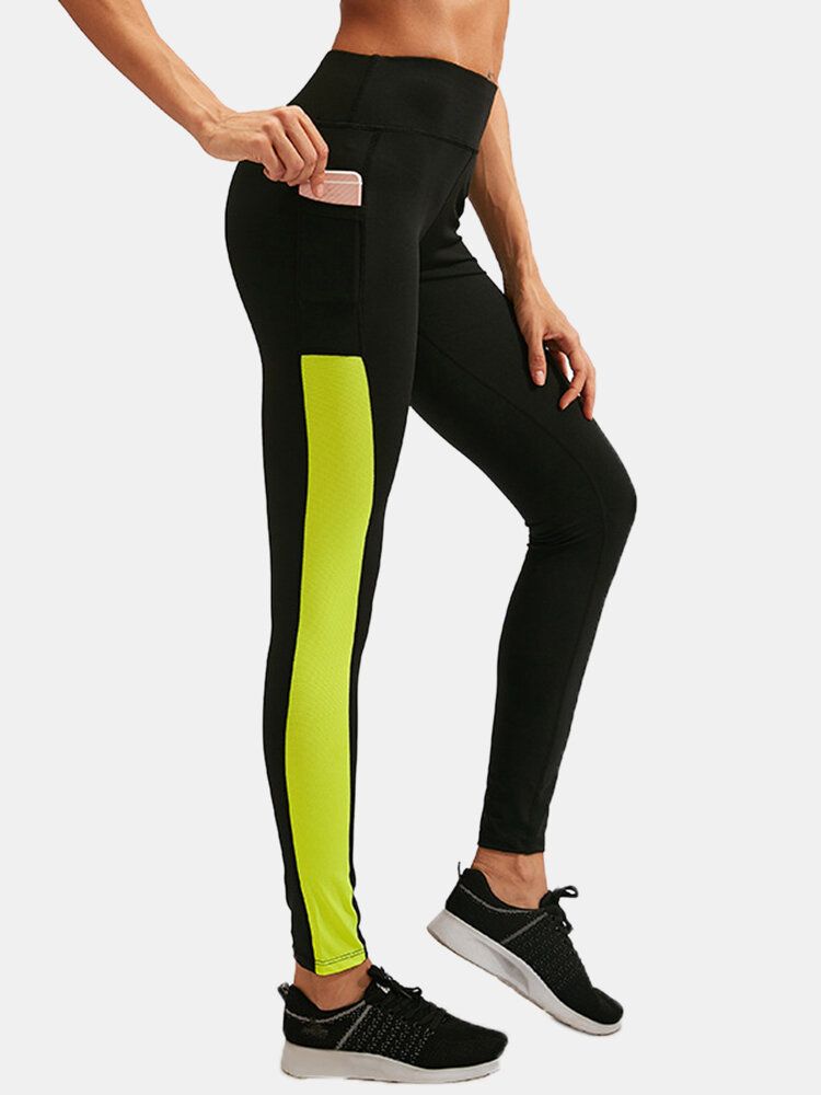 Pantalones Deportivos De Cintura Alta Con Bolsillo Que Absorbe La Humedad De Secado Rápido En Color De Contraste Para Mujer