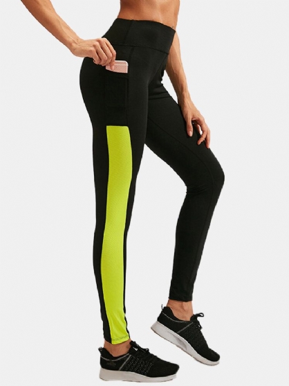 Pantalones Deportivos De Cintura Alta Con Bolsillo Que Absorbe La Humedad De Secado Rápido En Color De Contraste Para Mujer