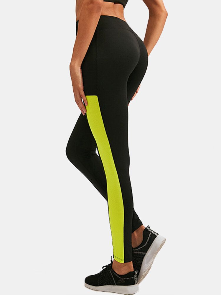 Pantalones Deportivos De Cintura Alta Con Bolsillo Que Absorbe La Humedad De Secado Rápido En Color De Contraste Para Mujer