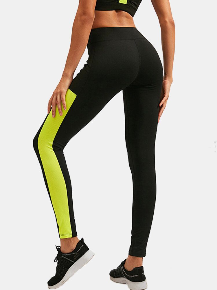 Pantalones Deportivos De Cintura Alta Con Bolsillo Que Absorbe La Humedad De Secado Rápido En Color De Contraste Para Mujer