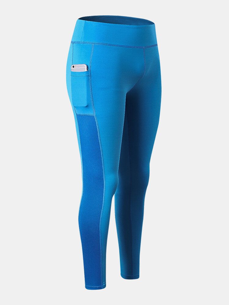 Pantalones Deportivos De Cintura Alta Con Bolsillo Que Absorbe La Humedad De Secado Rápido En Color De Contraste Para Mujer