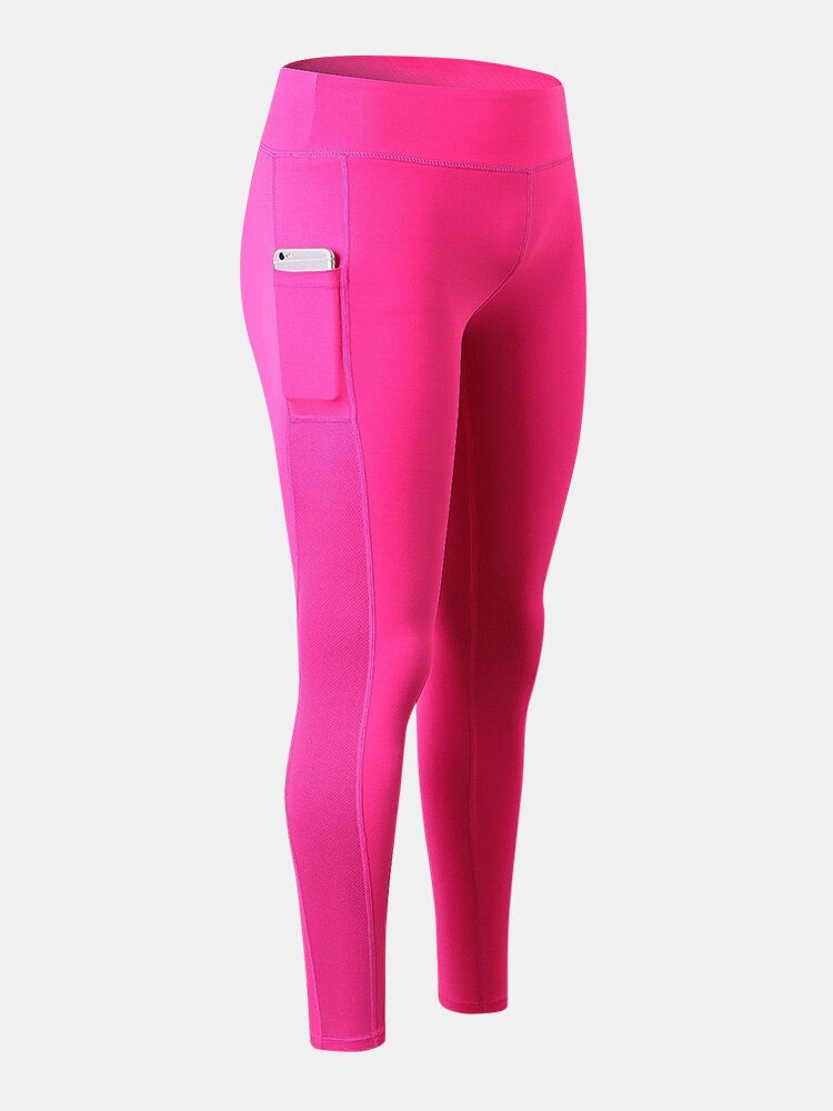 Pantalones Deportivos De Cintura Alta Con Bolsillo Que Absorbe La Humedad De Secado Rápido En Color De Contraste Para Mujer