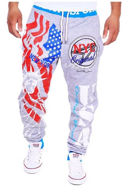 Pantalones Deportivos De Moda Con Cordones Para Hombre Pantalones Deportivos De Hip-hop Con Estampado De La Bandera Americana De La Estatua De La Libertad