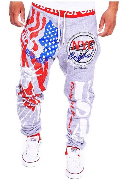 Pantalones Deportivos De Moda Con Cordones Para Hombre Pantalones Deportivos De Hip-hop Con Estampado De La Bandera Americana De La Estatua De La Libertad