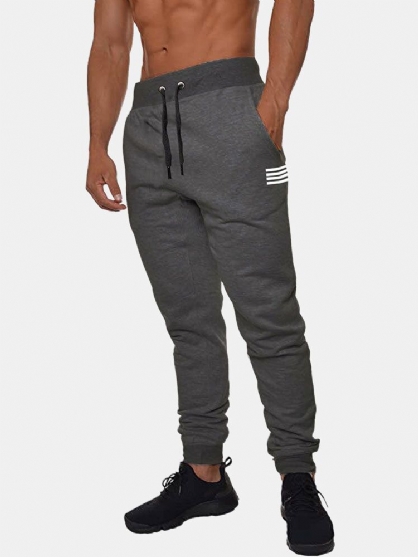 Pantalones De Jogging Deportivos De Ajuste Holgado Con Cordón De Algodón De Color Sólido Básico Para Hombre