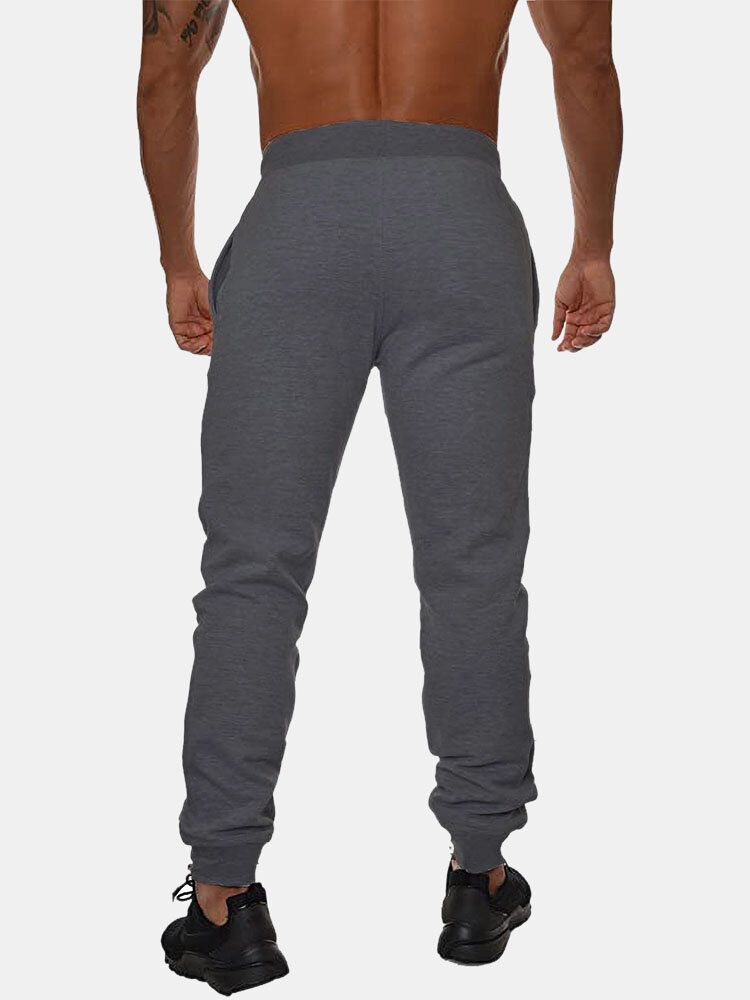 Pantalones De Jogging Deportivos De Ajuste Holgado Con Cordón De Algodón De Color Sólido Básico Para Hombre