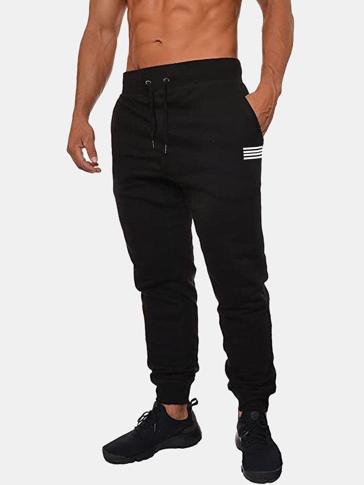 Pantalones De Jogging Deportivos De Ajuste Holgado Con Cordón De Algodón De Color Sólido Básico Para Hombre